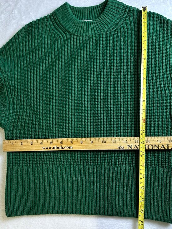 Everlane Womens Organic Cotton Chunky Knit Sweater Green Small Cropped Minimalis - Picture 10 of 12